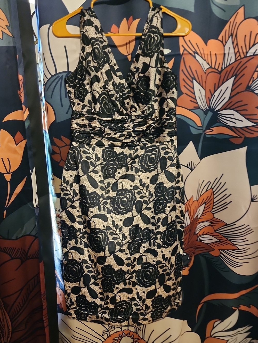 Jones Wear Black and Ivory One-Shoulder Floral Dress